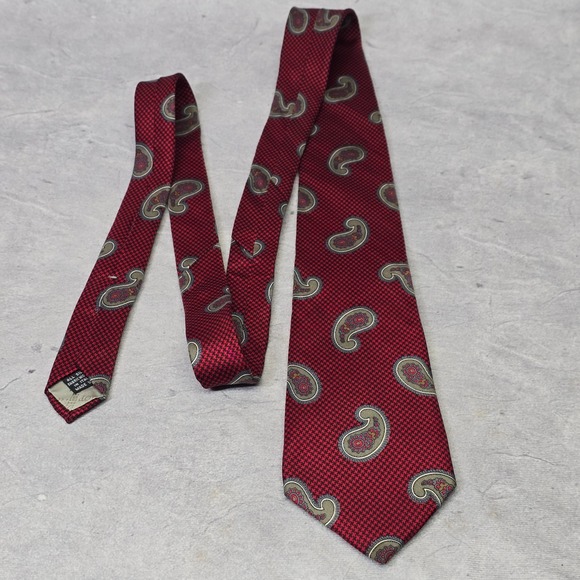 Vintage Christian Dior Tie Mens Silk Red Paisley Designer Business Formal - Picture 8 of 10